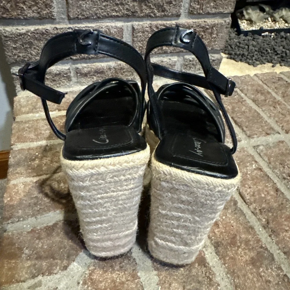 Womens Circus NY Sam Edelman Irene Black Faux Leather‎ Espadrille Sz 9.5 #114